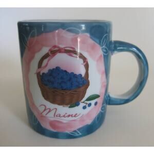 MAINE Coffee Mug Basket of Blueberries Rustic Farmhouse Style 8.5 Ounces